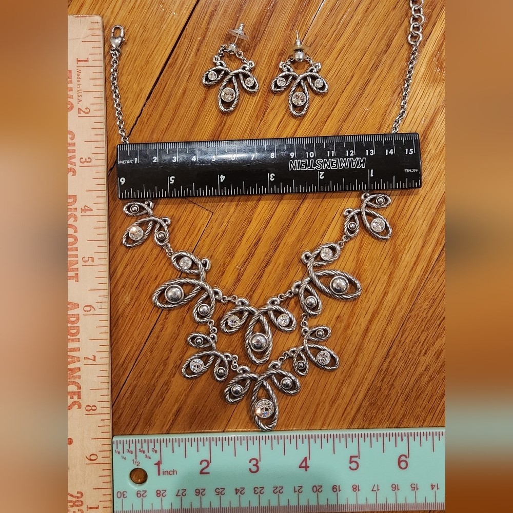 Brighton Mckinney Silver Necklace and Earring Set with Crystal Details - Picture 3 of 6